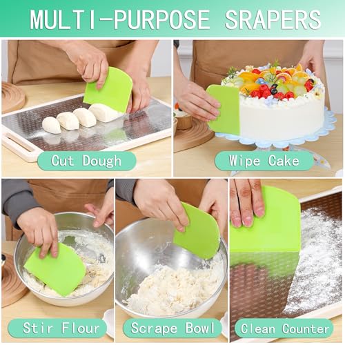 4 Pcs Bench Scraper,Dough Scraper,Versatile Kitchen Scraper Set for Pastry Bread Pizza Cake
