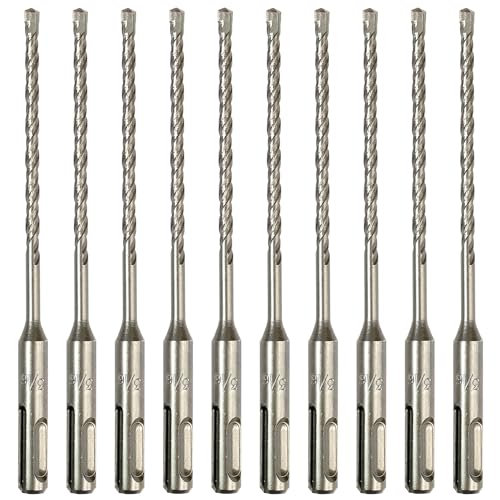 10-Pack SDS Plus 3/16" x 6" Rotary Hammer Drill Bits, Carbide Tipped for Brick, Stone and Concrete - size: 3/16" x 6" (10-Pack)