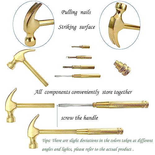 Small Metal Hammer & Screwdriver, 6 in 1 Multitool Hammer Set Screwdriver Tools (Gold) - color: Gold