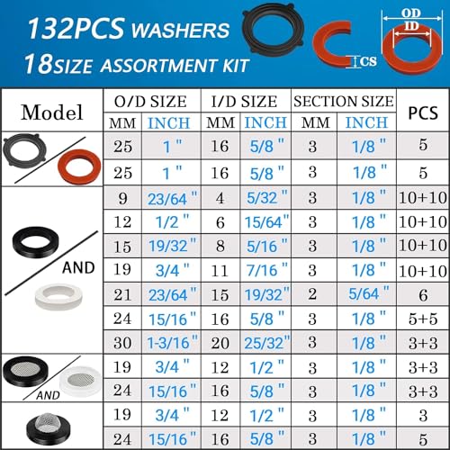 ZDBB 1000 Pcs 18 Size O Ring Kit+18 Size Rubber Washers Assortment Kit for Plumbing Faucet Water Pipe Garden Hose Washers Shower Heads Gasket Repair and Air or Gas Connections - size: 30 millimètres
