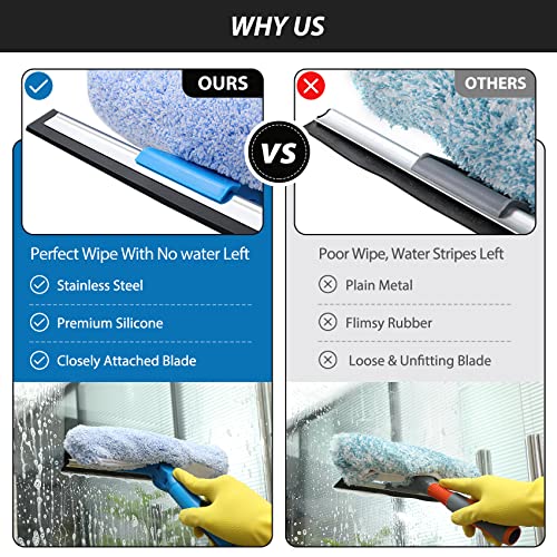 VITEVER Professional 69'' Window Squeegee Cleaner Tool with Extension Pole, 2-in-1 Squeegee for Window Cleaning Kit with Scrubber and Rotating Head, 1 Blade 2 Scrubber - size: 69 inches