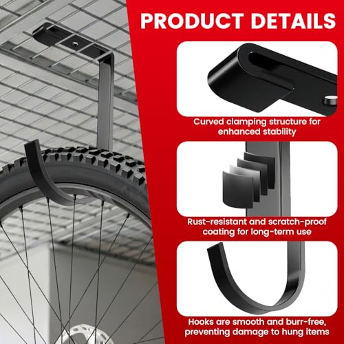 Bike Hooks for Garage Ceiling Mount Rack, Add on Storage Flat Hook, 4 Pack - color: Black-4Pack
