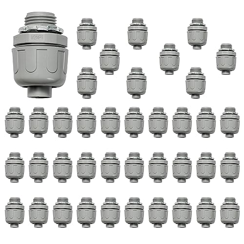 Conduit Connectors, 1/2 Inch, Straight, Grey, 40-Pack - size: 40-Pack