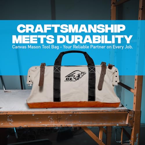 OX Canvas Tool Bag - 24 Inch Masonry Tool Bag - Heavy Duty Leather Straps