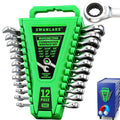12-Piece Ratcheting Wrench Set, SAE 1/4 - 3/4 inch Ratchet Combination Wrenches Set, 12-Point 72-Tooth Ratchet Spanners with Magnetic Base Organizer, Chrome Vanadium Steel for Automotive Mechanic Tool - style: Ratchet SAE