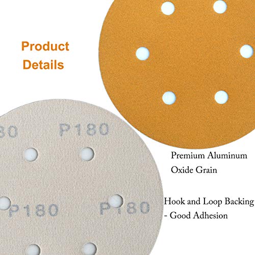 6-Inch 6-Hole Hook and Loop Gold Sanding Discs 180-Grit, 100-Pack - style: 180 Grit