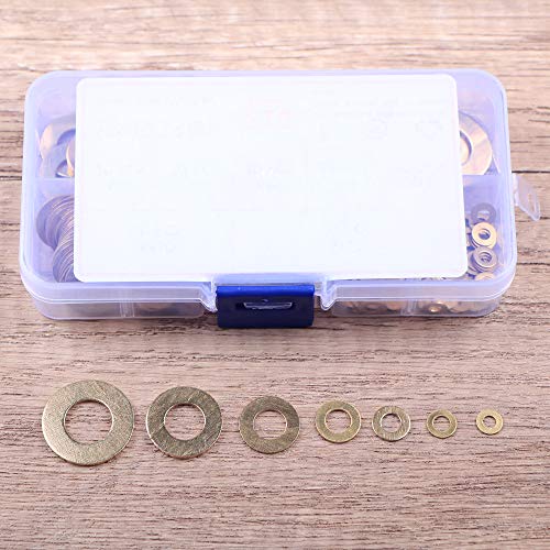 Brass Washers Assortment kit 7 Size M3 M4 M5 M6 M8 M10 M12 Brass Flat Washers for Screws Bolts