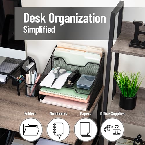 Mind Reader File Organizer, Set of 2, Desk Organizer, Storage, Paper Tray, Office, Metal Mesh, 12.5"L x 11.5"W x 9.5"H, Black