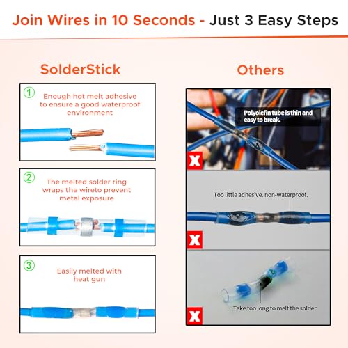 Heat Gun with Adjustable Temperature + 100PCS Waterproof Solder Seal Wire Connectors - Heat Shrink Electrical Wiring Repair Kit (12–10, 16–14, 22–18, 26–24 AWG) for Automotive