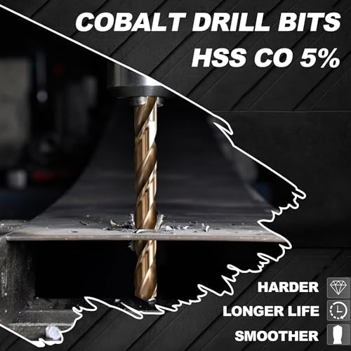 Hex Shank Cobalt Drill Bit Set 63Pcs 1/16"-1/2", M35 HSS Twist Impact Drill Bits for Metal and Hardened Steel, with Indexed Storage Case - size: 63pcs 1/16-1/2