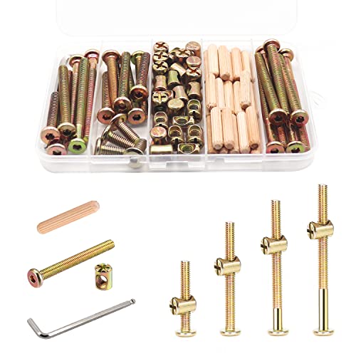 Crib Screws Hardware Replacement Kit - 16 Set Baby Bed Frame Bolts,Barrel Nuts&Wooden Dowel Pins Set - M6x16/40/60/80 mm Hex Drive Socket Cap Screws Nuts for Beds Headboards Chairs Furniture - size: 16 Set-4 size