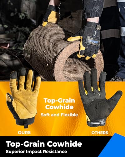 toolant Upgraded Waterproof Winter Work Glove with 3M Lining,Heavy Duty High Dexterity Leather Gloves,Touchscreen with Impact Protection - size: XX-Large