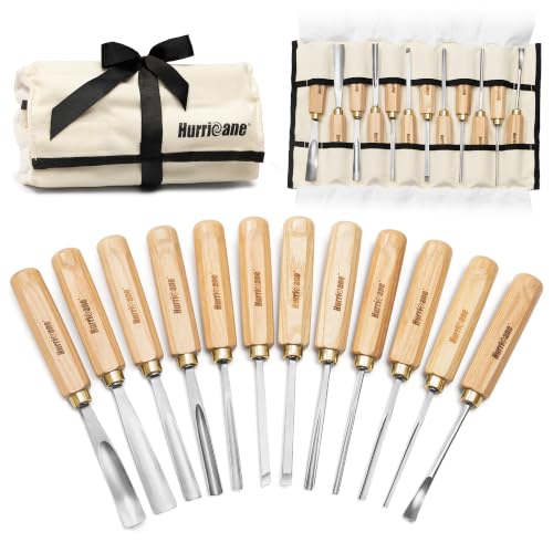 HURRICANE 12-Piece Starter Wood Carving Tools Set, Professional Wood Carving Kit with Razor Sharp 60CRV Steel Blades, Ash Wood Handles & Canvas Case for Beginners Professionals Specialties