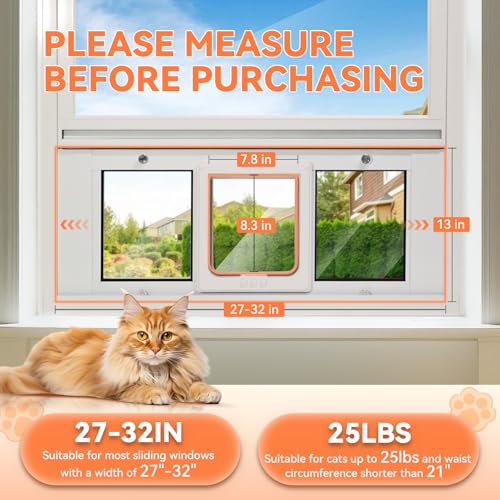LIBBEPET Window Cat Door, Adjustable Window Width 27"-32", Medium - size: Fit 27"-32" Window
