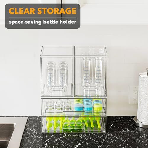 SpaceAid Bottle Storage Organizer Baby - Acrylic Bottles Station Organizer Container, Stackable Clear Drawers for Countertop, Vanity, Bathroom, Cabinet, Pantry Organization, 4 Pack, 2M2L, 14.4" H - size: 14.4"H, 4 Pack, 2M2L