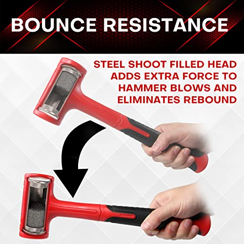 YIYITOOLS Dead Blow Hammer Set, 3 Piece/16oz(1LB),27oz(1.5LB),45oz(3LB),Red and Black, Shockproof Design, No Rebound Mallet Unibody Molded Checkered Grip Spark and Rebound Resistant (YY-3-013) - size: 1-3LB