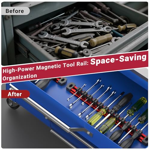 Preciva 2 PCS Magnetic Tool Holder with 24 Sliding Clips, Triple Strong Magnets & Aluminum Rails, Compact Screwdriver Organizer and Wrench Organizer for Garage Workshop Tool Box Storage