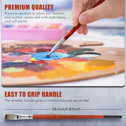 14pcs Acrylic Paint Brushes, Professional Synthetic Bristles Paint Brush Set with Extra Palette Knife - Flat, Filbert, Fan, Dagger, Round, Angle, Rigger Paint Brushes for Oil, Acrylic Canvas Paintings - color: Yellow