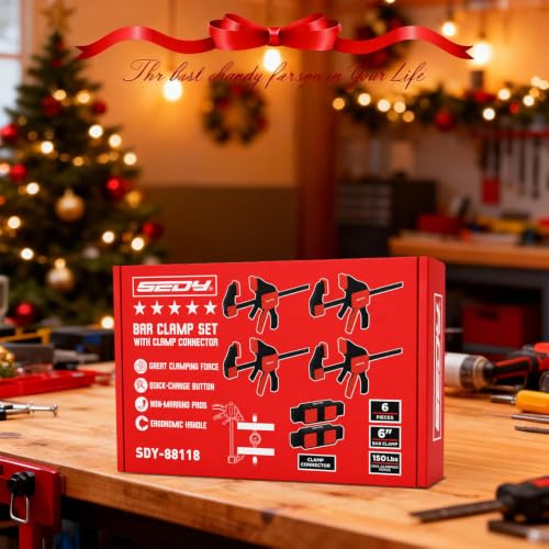 6-Pack 6 Inch Bar Clamps for Woodworking with Clamp Connector, 6" Quick-Release Wood Clamps with 150 LBS Load Limit, Trigger Clamp Set, One-Handed Clamps/Spreader Ideal for Woodworking DIY Projects - style: 6" (6-Pack) | Extends to 12"+