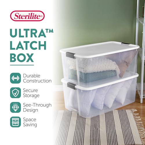 Sterilite Ultra Latch Box with Lids for Home and Office, 116 Quart, 12-Pack | Heavy-Duty and Stackable Plastic Containers with Latches for Closet, Cabinet, Bedroom, Bathroom and Dorm Room Organization - size: 116 Quart