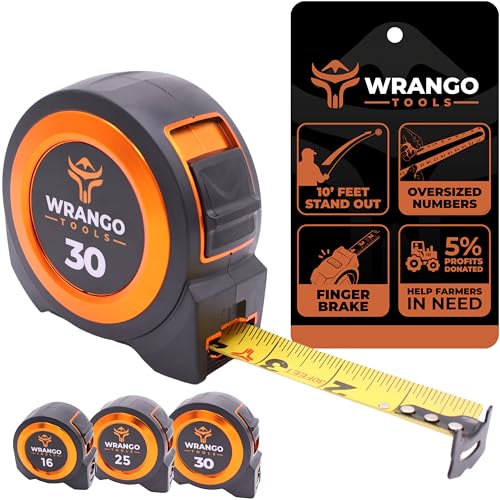 30 FT Tape Measure - Retractable Measuring Tape - Oversized & Double-Sided Print - Blade Lock, Finger Brake - High Performance Nylon Coating, 10' Stand-Out - 13' Reach / 1-1/16" Blade - size: 30 FT, style: Single