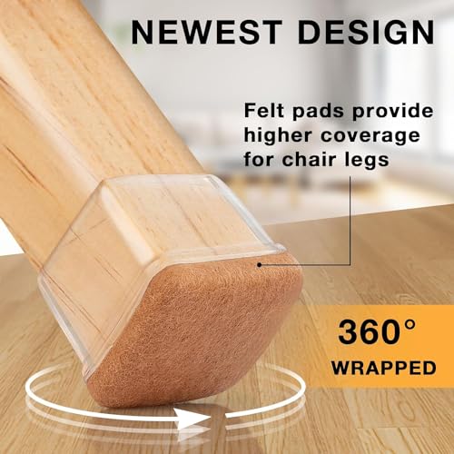 24-Pcs Extra Large Square Silicone Chair Leg Floor Protectors - size: XL - 24 Pcs - Clear