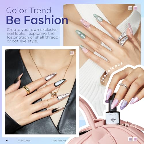 modelones Cat Eye Gel Nail Polish, 6 Colors Pearl Magnetic Swirl Shell Set - color: A-0 Mermaid Cat Eye