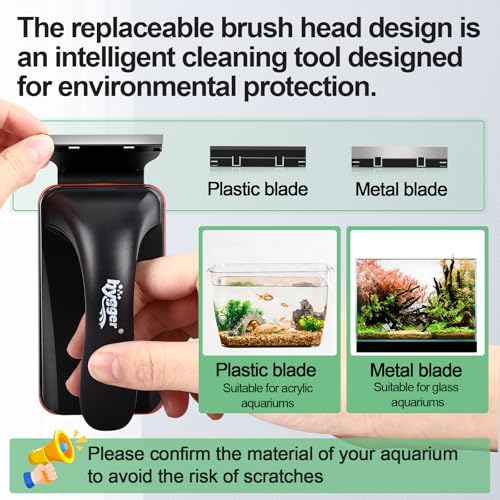 hygger Magnetic Aquarium Fish Tank Glass Cleaner,Detachable Dual-Blades Brush Tool with Floating Scrubber, Double Side Magnetic Scraper for 0-0.25 Inch Thick Glass Aquariums Tank (S) - size: S
