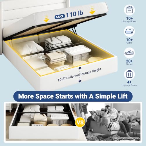Allewie Queen Size Lift Up Hydraulic Storage Bed Frame White - color: White, size: Queen, style: Modern