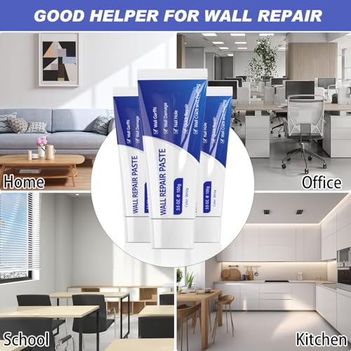 SEISSO Drywall Repair Kit, Wall Mending Agent*3(100g), Wall Patch*4, Scraper and Sandpaper*2, Wall Repair Paste Kit for Wall Cracks, Graffiti, Whitewall Hole Filler and Plaster Dent Repair - style: 3pcs wall paste