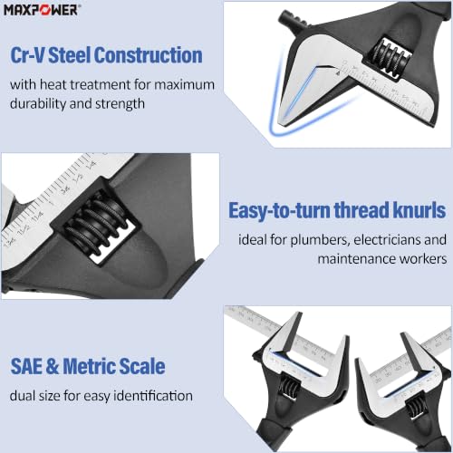MAXPOWER 6 10-inch Wide Jaw Stubby Adjustable Wrench Set - size: 6 10-inch