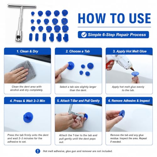 KOSHA 18 Pcs Car Dent Puller Kit, Dent Remover Tool for Car, T-Bar