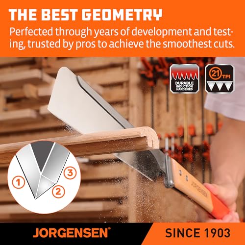 JORGENSEN Japanese Pull Saw, 9.5 Inch Pro Folding Dovetail Saw with Beech Wood Long handle, SK5 Steel Blade Tool-less Quick Change, 21TPI Cross Cut Woodworking Handsaw for Hardwood, Softwood - size: 9.5 Inch