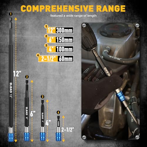 4-Piece 2", 4", 6", 12" Drill Bit Extension Set, Magnetic Screwdriver Bit Holder Extender with Aluminum Sleeve, 1/4 Inch Hex Shank Quick Release Extension Adapter, Durable CR-V Steel - style: 2"&4"&6"&12" Multi-Size