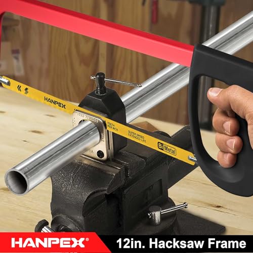 Hanpex 12in. High-Tension Hacksaw Frame with 24 TPI Bi-metal Blade, Hand Saw Suitable for Metal, wood, PVC, Carpentry（Black Handle） - style: Hacksaw with Red Handle
