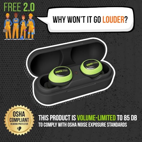 ISOtunes Free 2.0 Bluetooth Hearing Protection, OSHA Compliant Work Earbuds - color: Safety Green