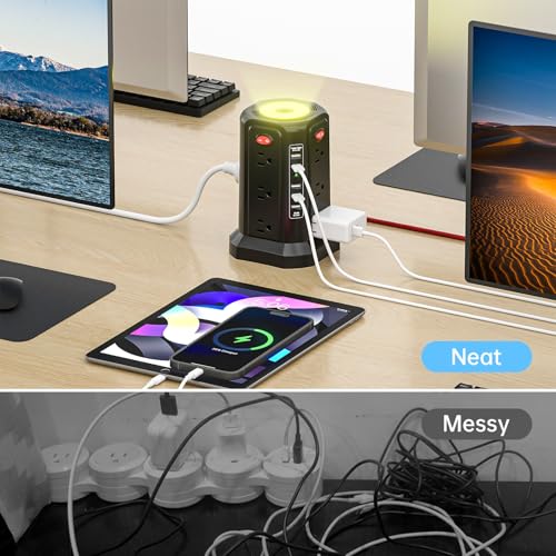 PASSUS Surge Protector Power Strip with 5 USB Ports and Night Light - color: Black-BZX-10ft