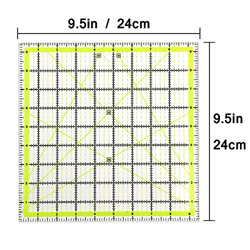 UOOU 9.5 inch Quilting Ruler, Square Quilting Rulers Fabric Cutting Ruler - color: Green-Large