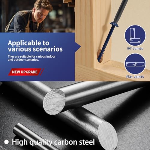 Pocket Hole Screws #8 x 2-1/2" (206Pcs) 2lb. Carbon Steel, Blue, Washer Head, Coarse Thread, Square Drive,150MM Drive Bit Included - color: Blue, size: #8 x 2-1/2"