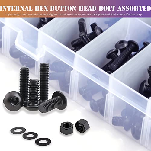 ZTF 840PCS Hex Button Head Cap Bolts Screws Nuts Washers Assortment Kit, M2 M3 M4 M5 Bolts Screws with Storage Box, 10.9 Grade Alloy Steel Machine Thread, ISO 7380 Allen Socket Drive - style: Button Socket Head