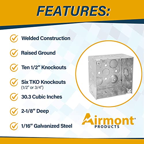 Pack of Box and Cover 4'' Square Electrical Box, 1 Rocker Switch, Exposed Work Cover, Crushed Corners, Welded Construction, Ten 1/2'' and Six TKO Knockouts, Raised Ground, 2-1/8'' - size: Rocker Switch