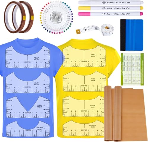 18Pcs Sublimation Accessories, Tshirt Ruler Guide Vinyl Alignment Tool, Heat Press Accessories, Teflon Sheet Non Stick 16x20, Heat Resistant Tape 0.4" x108ft, PVC T Shirt Rulers to Center Designs - style: Tshirt Ruler-18