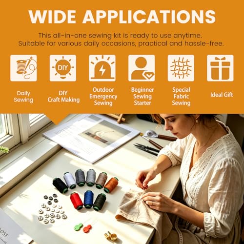TLKKUE Sewing Kit, Travel Sewing Kit with Upholstery Threads and Needles - color: 9 Colors Thread