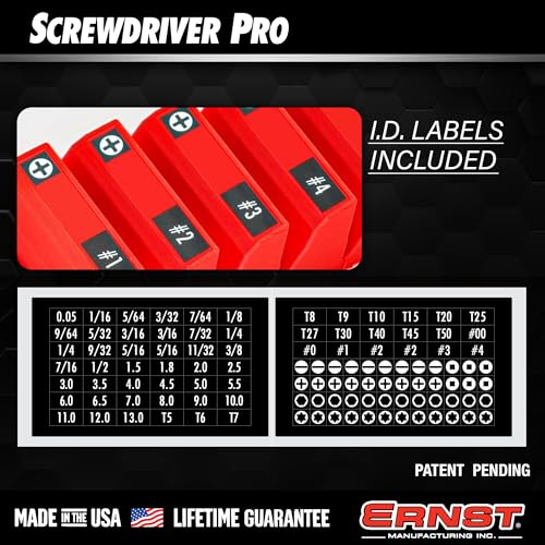 Ernst Manufacturing Screwdriver Pro - Modular Screwdriver Organizer for 26 Tools with Anti-Slip Base, Red - Made in the USA