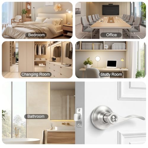Privacy Door Levers Interior Door Handles, Keyless Interior Door Knobs for Bedroom Bathroom, Heavy Duty Zinc Alloy Reversible Interior Door Handle (10 Pack Brushed Nickel)