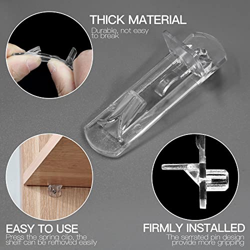 60pcs Locking Shelf Pins – 7.9mm Cabinet Shelf Pegs, Clear Plastic Shelf Clips for 3/4" Thick Board - size: 7.9mm Pins, Fit 3/4" Thick Boards