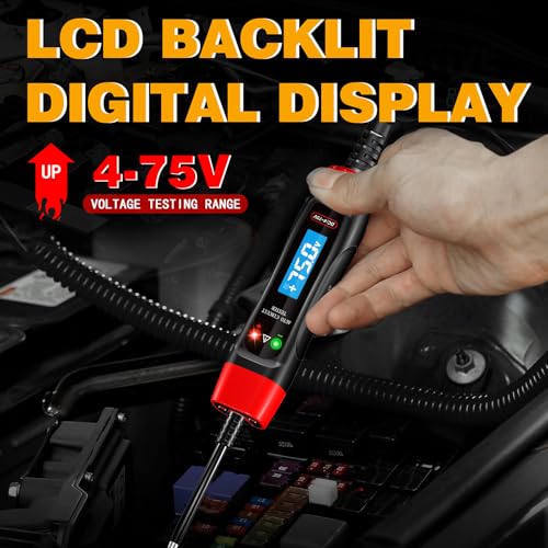 Automotive Test Light 4-75V DC LCD Digital Voltage Tester with Buzzer Sound, Auto Circuit Tester with Voltmeter, Electric Test Probe Pen for Car Battery Polarity Continuity Fuses