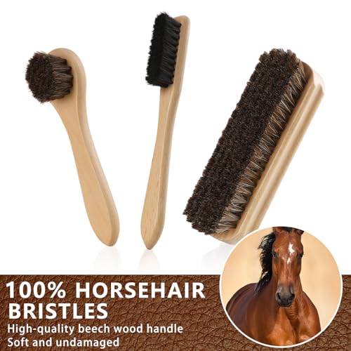 11 PCS Leather Care Kit - Horsehair Brushes,Saddle Soap,Waterproofing Wax,Mink Oil Conditioner,Polishing Cloth,Microfiber cloth,Boot Shoe Shine Cleaning Kit Gift for Men Cowboy Husband Dad