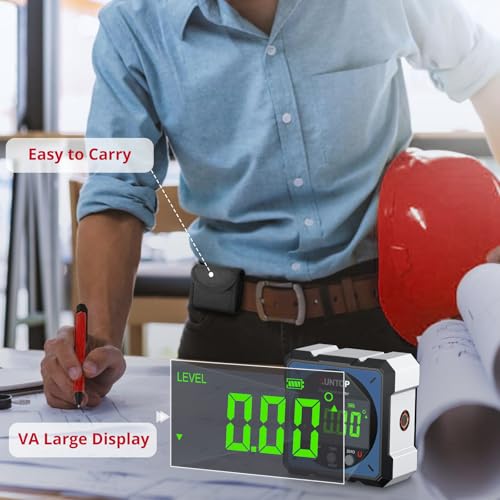 XUNTOP USB Charging Digital Level Box Angle Finder with Laser (Class 2, <1mW Output), 4-Side Strong Magnetic Angle Gauge IP54 Waterproof Inclinometer Level, Saving Effort Hanging Decorations-Blue