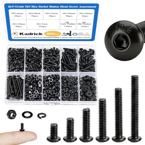 KADRICK 900Pcs M3 Screw Kit,Hex Socket Button Head M3 Bolts Length 6mm-25mm - size: M3 900Pcs 6-25mm